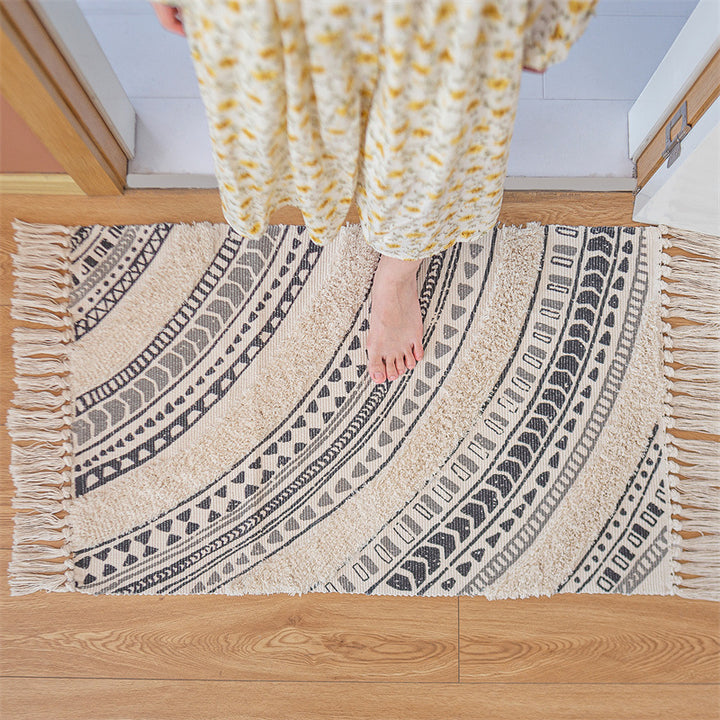 Woven runner rug with fringes and geometric ethnic pattern Kalsten