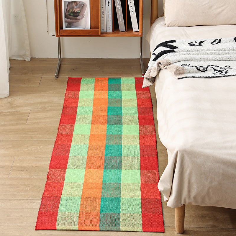 Flat woven bed runner and carpet runner with vibrant checked design Kalsten