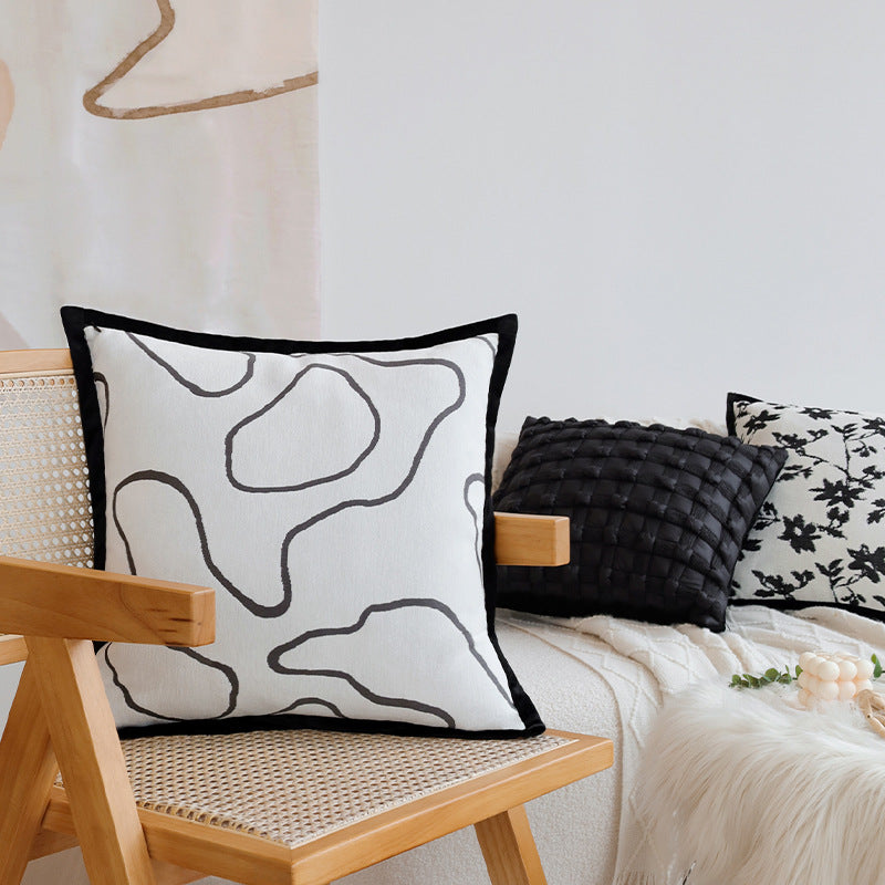 Decorative square cushion cover with abstract line print and contrasting piping Kalsten