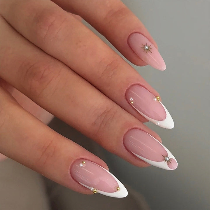 Decorative Press-On Nail Set with Elegant Star and Gem Accents kalsten
