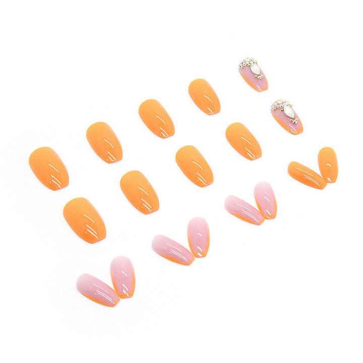 Acrylic nail set with trendy neon colors and rhinestone accents Kalsten