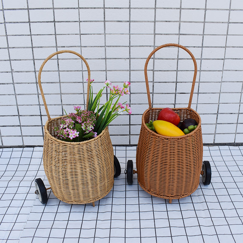 Decorative Woven Rolling Storage Basket Kalsten