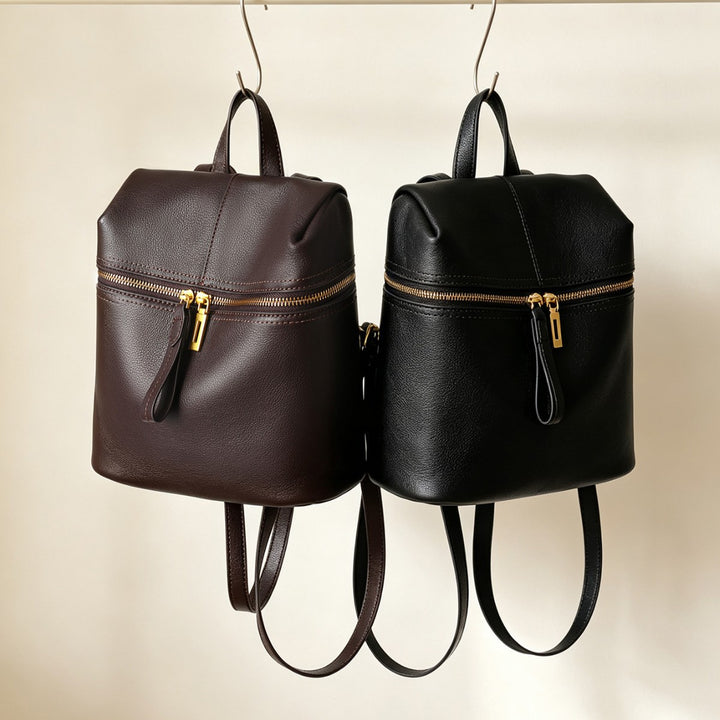 Small Structured Pebbled Leather Mini Backpack with Front Zip Pocket and Top Handle