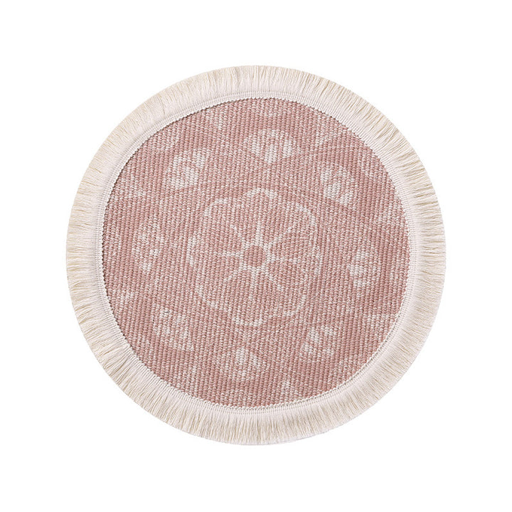Round woven placemat with fringes and mandala jacquard structure Kalsten