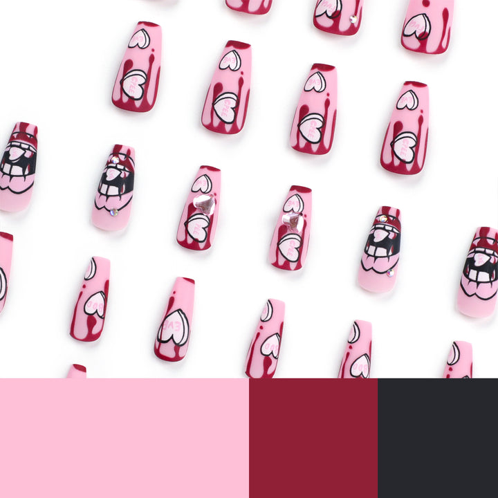 Artful stiletto nails with hearts and glitter accents Kalsten