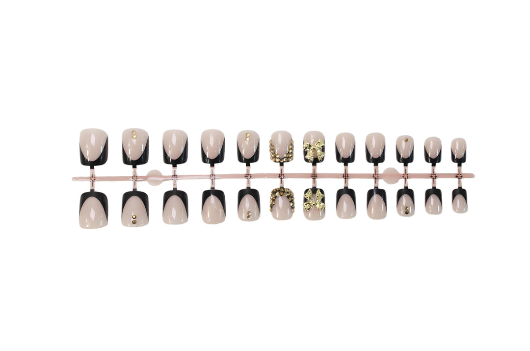 Artificial nail set with elegant black tips and sparkling accents Kalsten