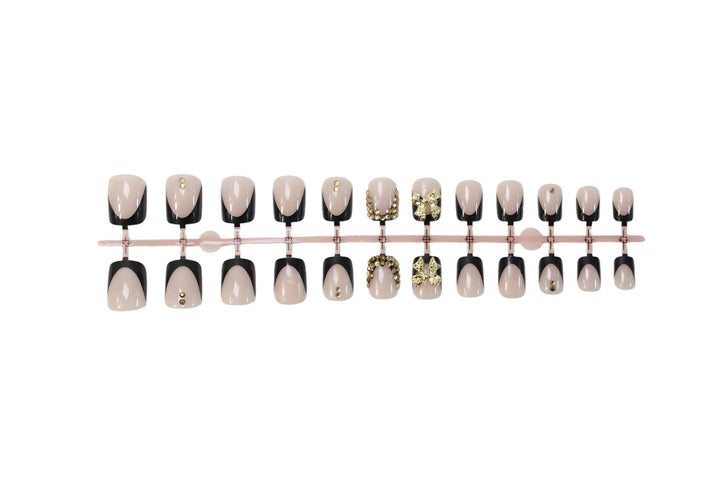 Artificial nail set with elegant black tips and sparkling accents Kalsten