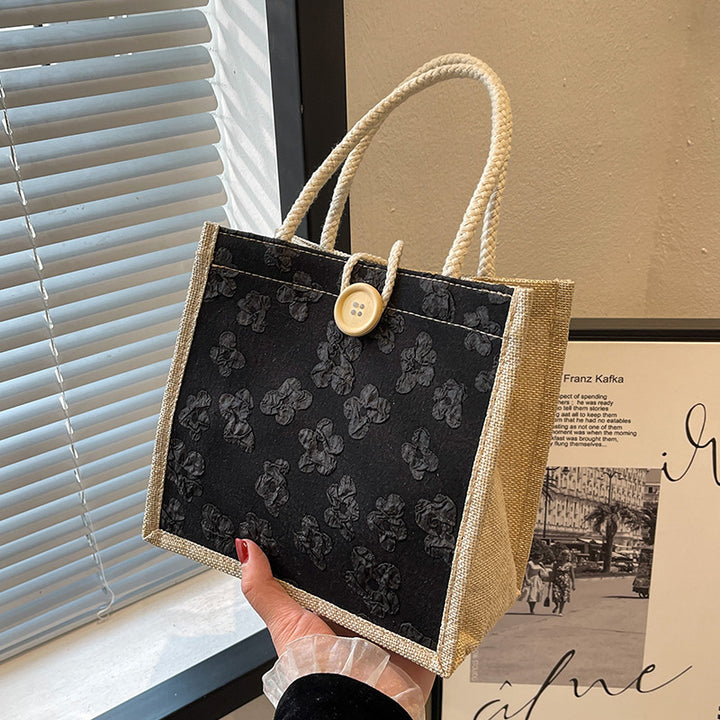 Floral Motif Cotton Tote Bag