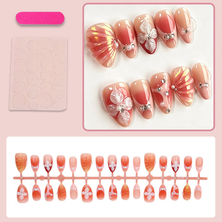 Acrylic Nail Set with Elegant 3D Flower Decorations and Glitter Accents Kalsten