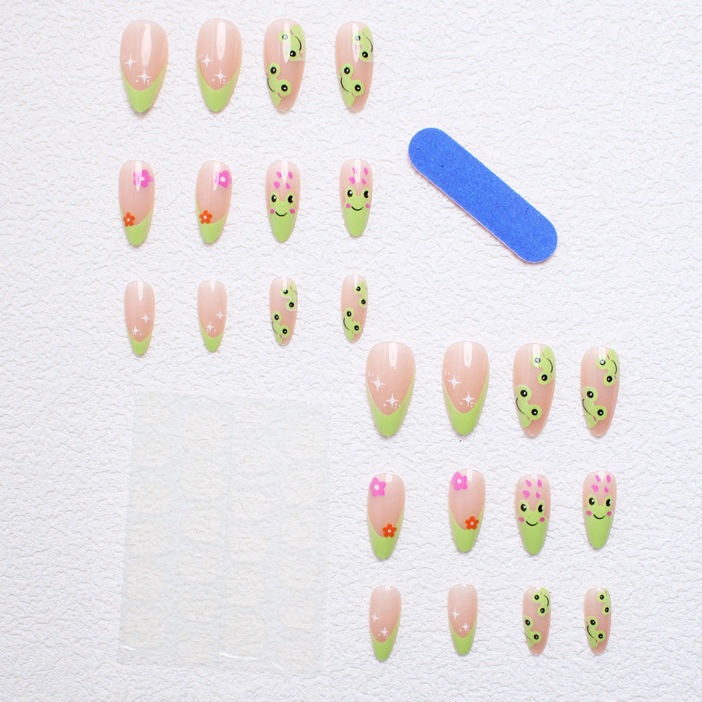 Artificial nail set with creative frog designs and playful accents Kalsten