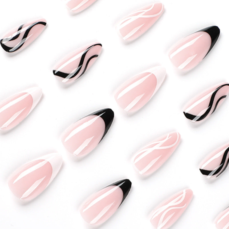 Elegant Artificial Nail Art with Curved Designs and Kalsten Accents