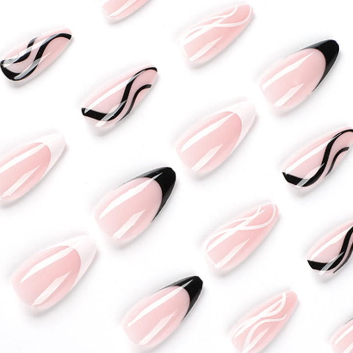 Elegant Artificial Nail Art with Curved Designs and Kalsten Accents