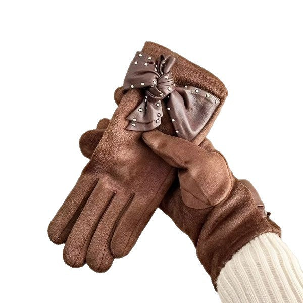 Elegant Bow-Embellished Touchscreen Gloves Kalsten