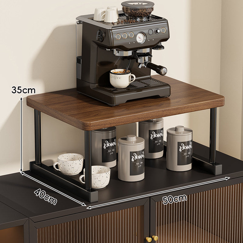 Two-Tier Countertop Coffee Station Shelf Riser with Walnut Top and Metal Frame
