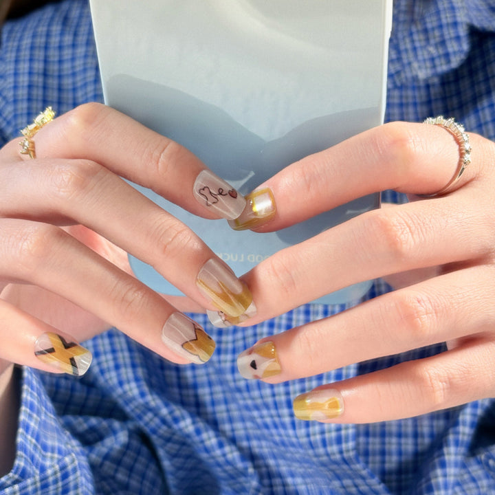 Artistic Press-On Nail Set with Unique Leopard Design Kalsten