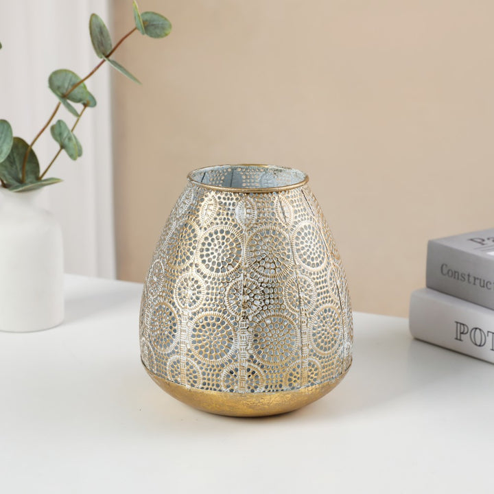 Antique-Style Filigree Metal Votive Lantern Tealight Holder Kalsten