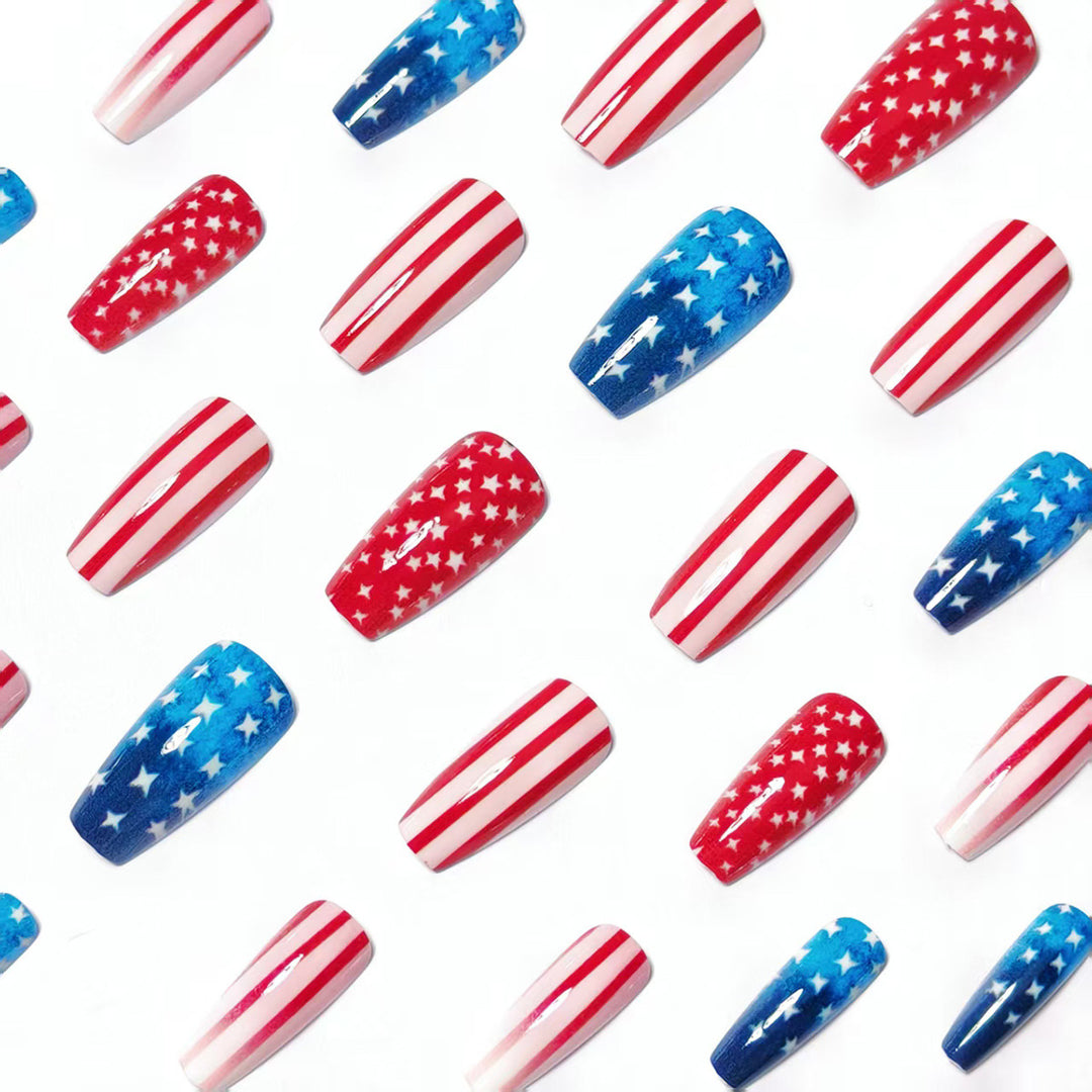 Artificial Nails in Patriotic Stars and Stripes Design Kalsten