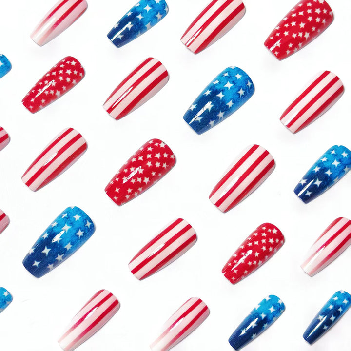 Artificial Nails in Patriotic Stars and Stripes Design Kalsten