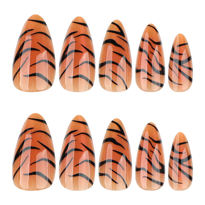 Artful stiletto nails with creative tiger stripe design Kalsten