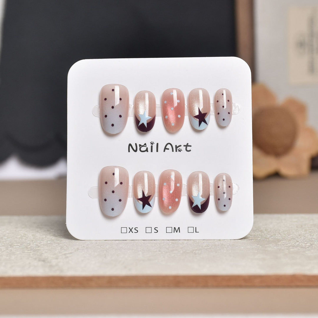 Artistic Star-Embellished Press-On Nail Set Kalsten