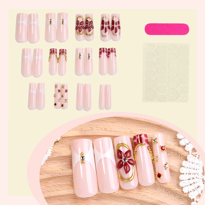 Premium Floral Design Press-On Nail Set with Decorative Elements Kalsten