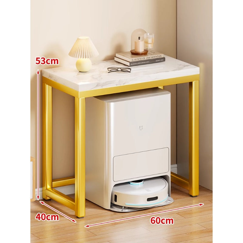 Marble Top Gold Metal Console Stand for Robot Vacuum Dock and Entryway Organizer