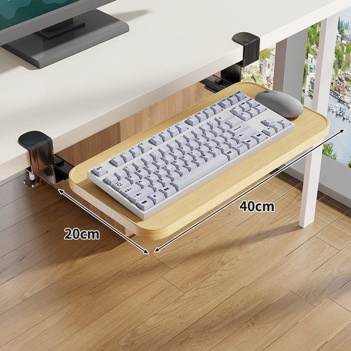 Clamp-Mounted Under-Desk Adjustable Bamboo Keyboard Tray