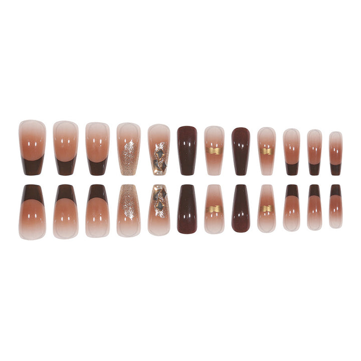 Elegant Long Press-On Nails with Decorative Gold Accents Kalsten