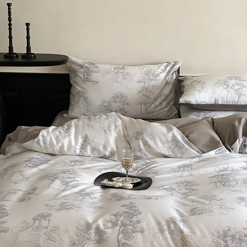 Reversible Premium Satin Bedding Set with Botanical Watercolor Print and Extra Soft Touch