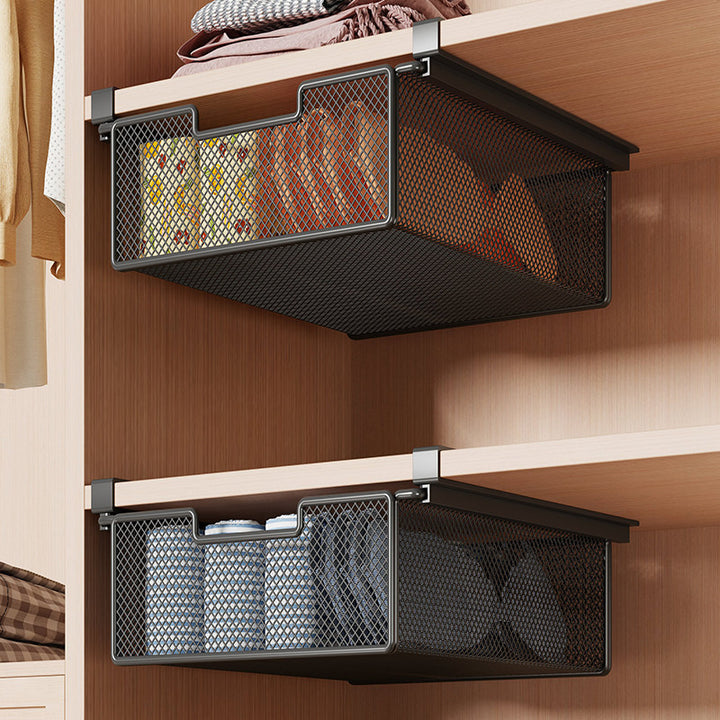 Retractable Under-Shelf Wire Mesh Drawer for Closet Organization