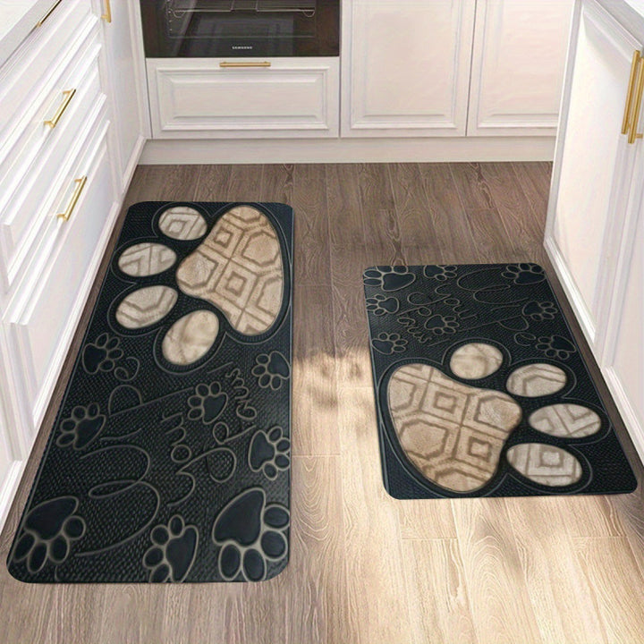Playful Paw Print Kitchen Mat Set