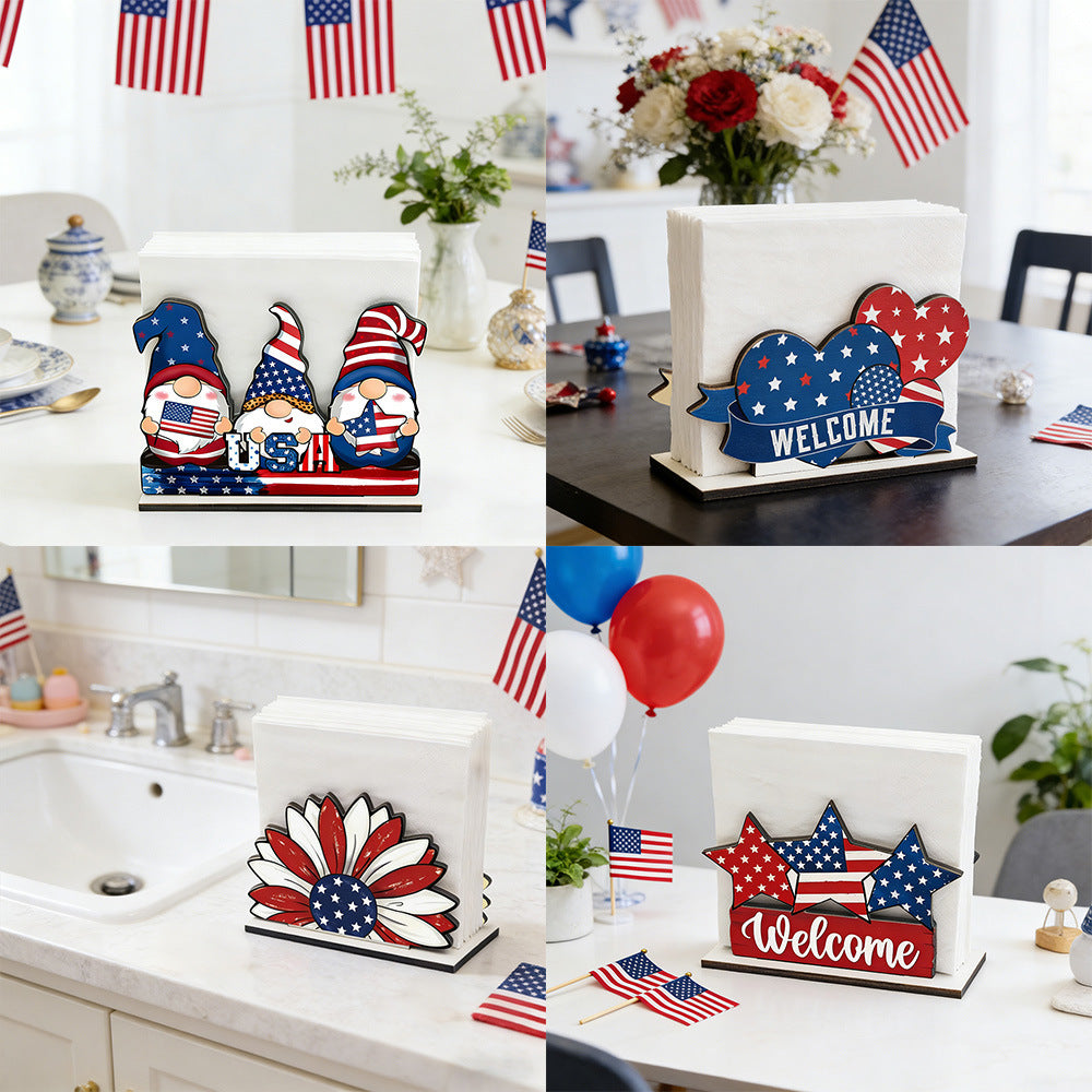 Unisex nan hand-painted deco set wooden gnomes trio with US flag design Kalsten