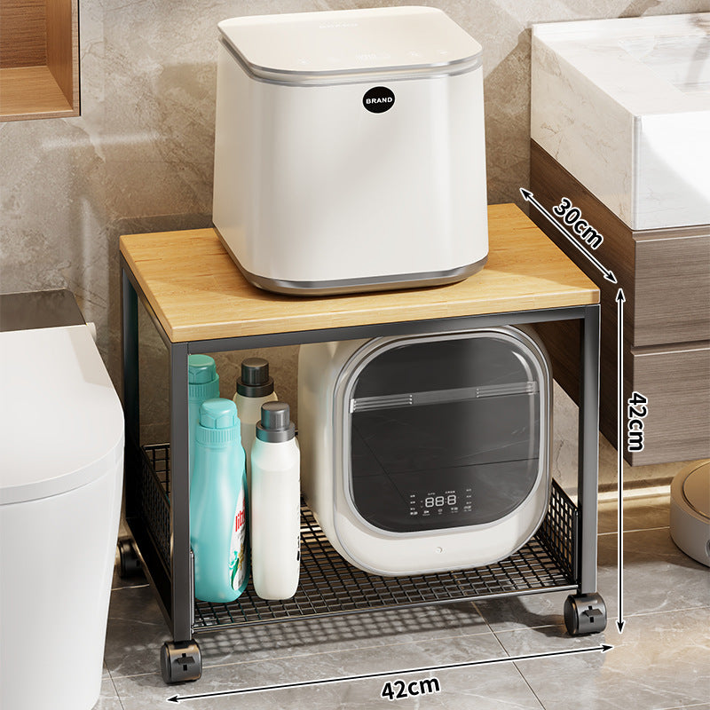 Narrow Rolling Mesh Cabinet Shelf with Bamboo Top and Locking Swivel Casters