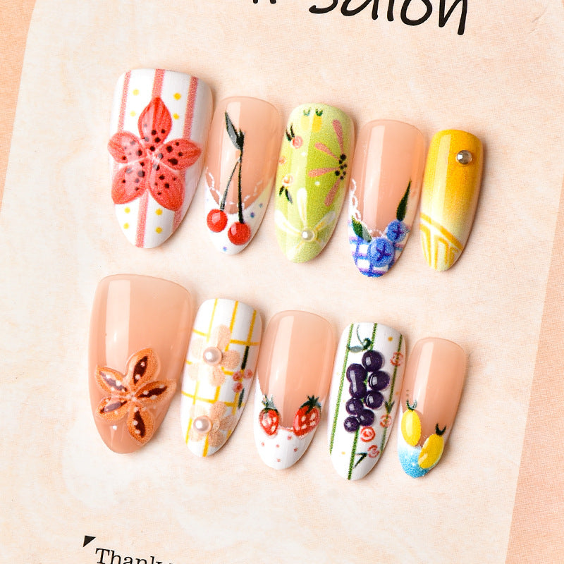 Decorative Press-On Nail Art Set with Floral and Fruit Designs Kalsten