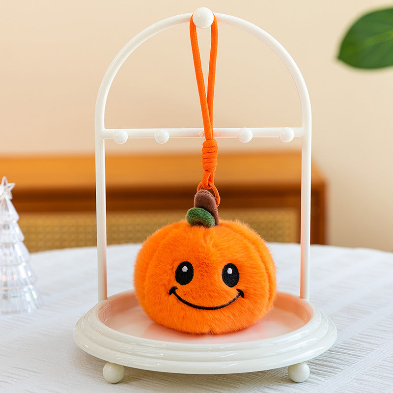 Plush pumpkin keychain with key ring and carabiner