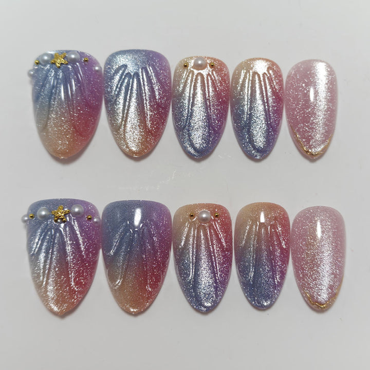 Artificial nails in elegant ombre design with glitter embellishments Kalsten