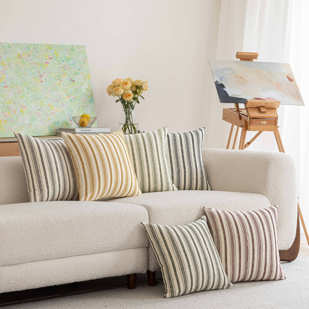 Handloom Striped Cotton Square Throw Pillow Covers Pair with Hidden Zipper