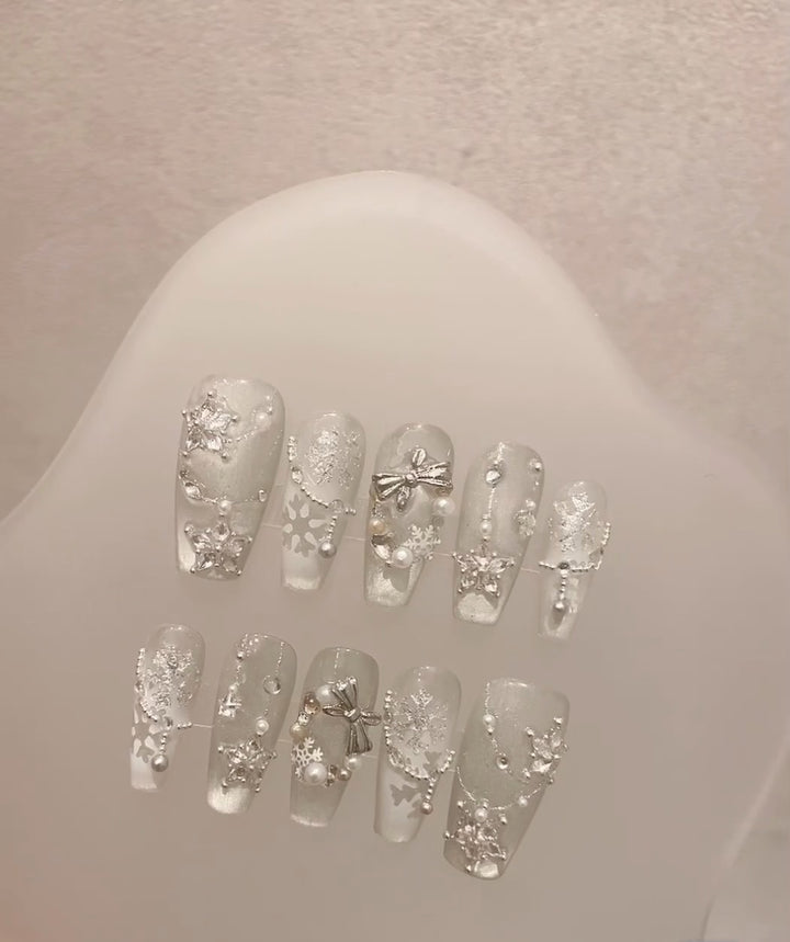Frosted Decorative Design Press-On Nail Set