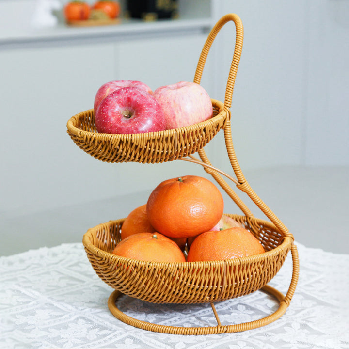 Rustic Two-Tiered Woven Fruit Stand Kalsten