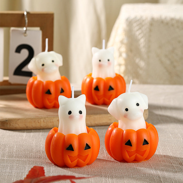Novelty Halloween Puppy-in-Pumpkin Decorative Wax Candle