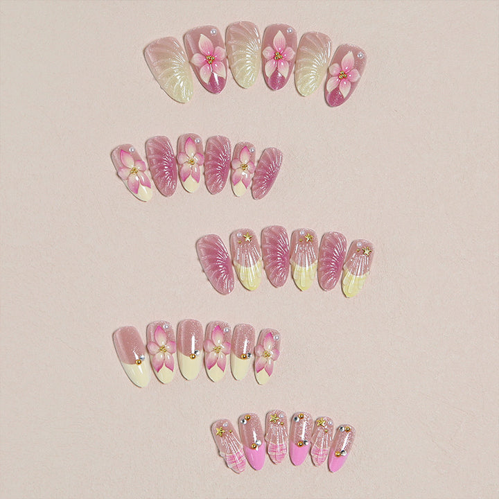 Artificial nail set with floral 3D decorations Kalsten