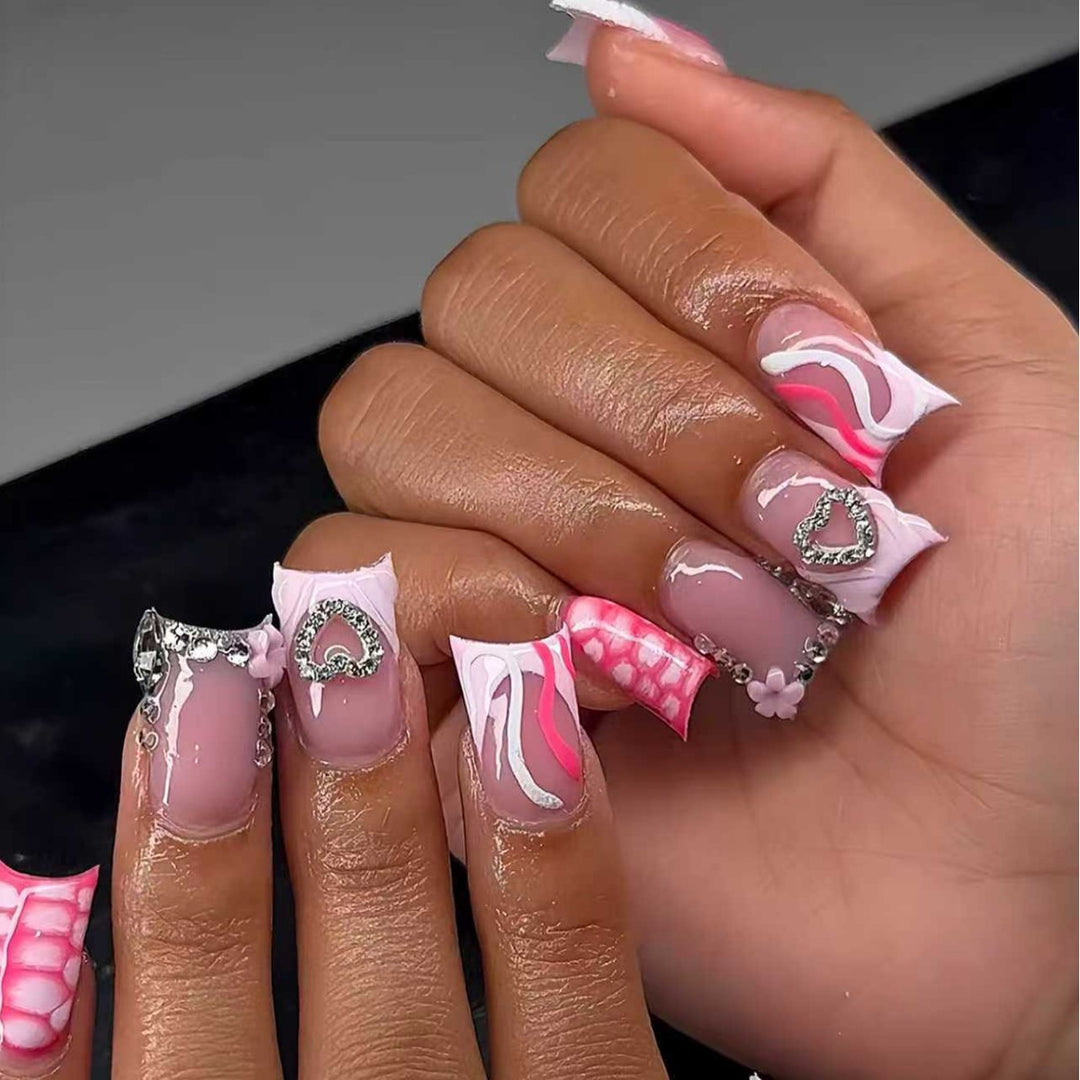 Artistic Heart-Embellished Nail Extensions Kalsten