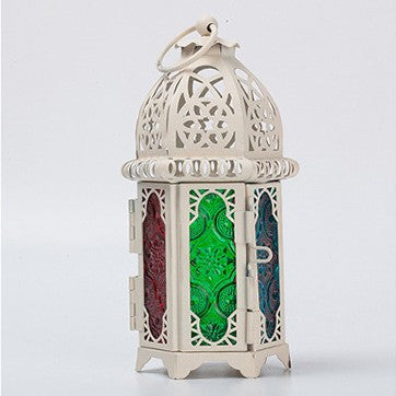 Moroccan-Style Metal and Glass Decorative Hanging Lantern with Intricate Filigree Kalsten