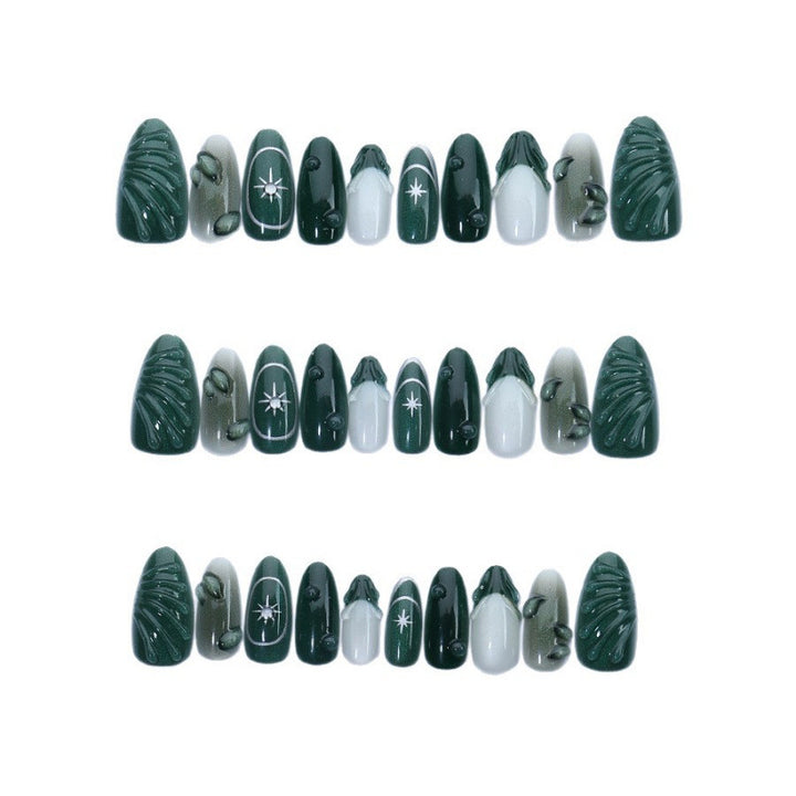 Artistic Leaf-Embellished Press-On Nail Art Set Kalsten
