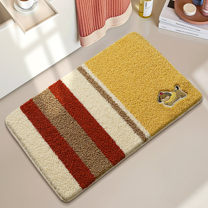 Playful Striped Cartoon Dog Bath Mat Kalsten