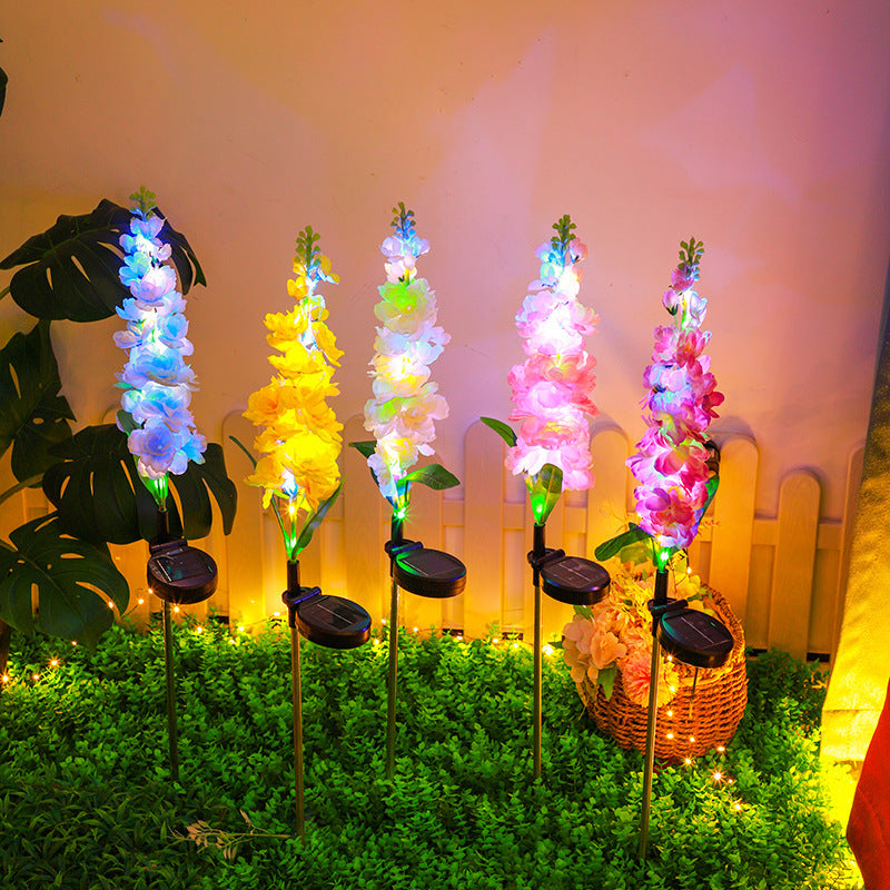 Tall Artificial Delphinium Floral Stake With Adjustable Metal Ground Spike And Removable Clamp Kalsten