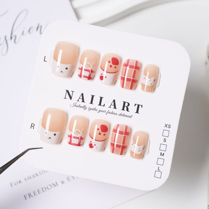 Artistic Press-On Nail Set with Cute Character Designs Kalsten
