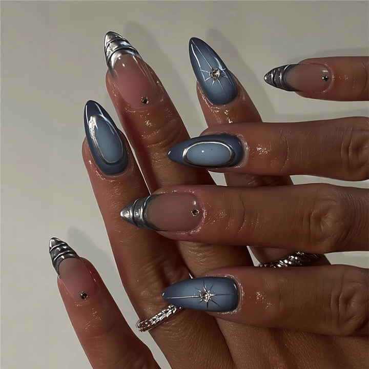 Decorative Stiletto Press-On Nail Art with Floral Accents Kalsten