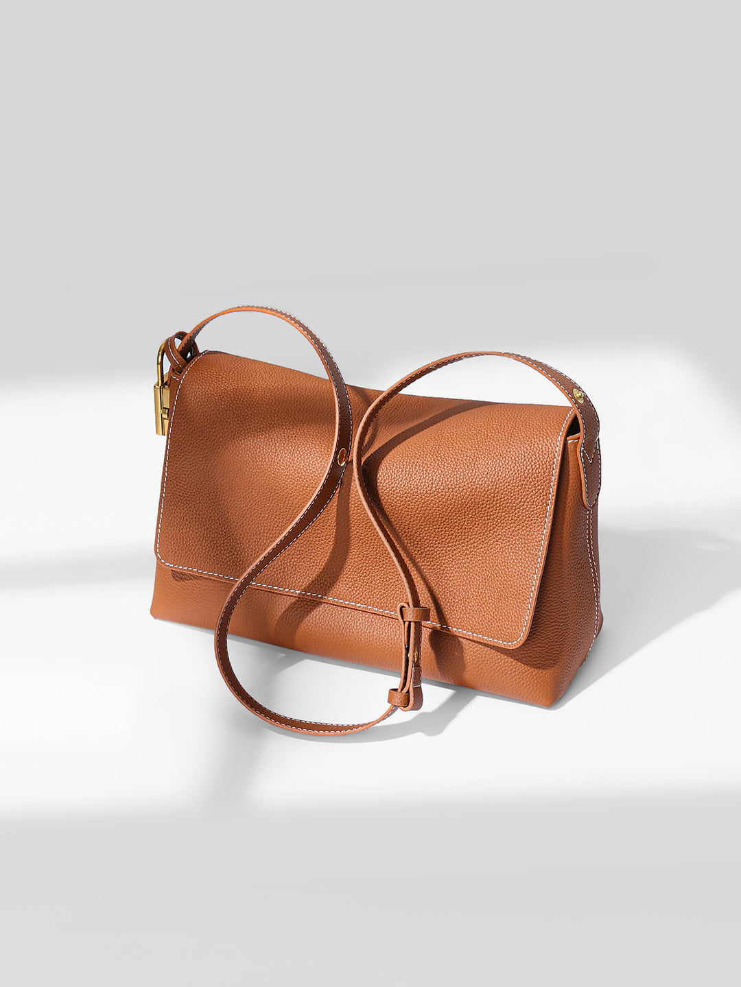 Pebbled Leather Structured Crossbody Satchel