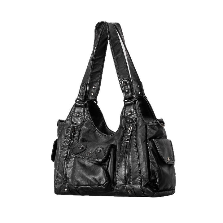 Multi-Pocket Casual Leather Handbag